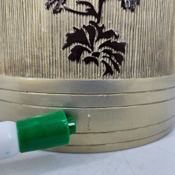 Ceramic Trash Garbage Can 10" Round Gold Brown Ribbed Floral Rustic Asian MCM - Picture 8 of 13